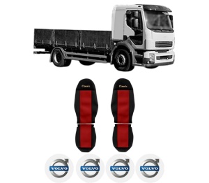 Set Huse Scaune Camion Tir VOLVO FL II din 2006-2009, Auto, Model CLASSIC, Culoare Rosu, 4x Stickere auto cu VOLVO