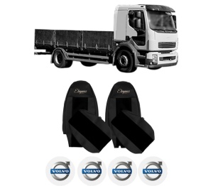 Set Huse Scaune Camion Tir VOLVO FL II din 2006-2009, Auto, Model ELEGANCE S, Culoare Negru, 4x Stickere auto cu VOLVO