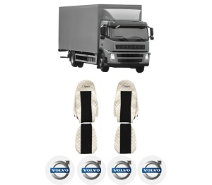Set Huse Scaune Camion Tir VOLVO FM din 2005-2008, Auto, Model ELEGANCE Q, Culoare Bej, 4x Stickere auto cu VOLVO