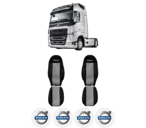 Set Huse Scaune Camion Tir VOLVO FM II din 2012-2017, Auto, Model CLASSIC, Culoare Gri, 4x Stickere auto cu VOLVO