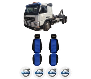 Set Huse Scaune Camion Tir VOLVO FM10 din 1999-2001, Auto, Model CLASSIC, Culoare Albastru, 4x Stickere auto cu VOLVO
