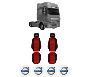 Set Huse Scaune Camion Tir VOLVO XF 106 din 2012-2017, Auto, Model CLASSIC, Culoare Rosu, 4x Stickere auto cu VOLVO