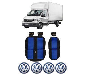 Set Huse Scaune Camion Tir VW TRANSPORTER T6 Van (SGA, SGH, SHA, SHH) din 2015-2024, Auto, Model CLASSIC, Culoare Rosu, 4x Stickere auto cu VW