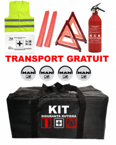 Set Kit - Trusa siguranta auto omologat R.A.R, Stingator cu manometru 1kg P1 , Trusa Medicala, 2 Triunghiuri Reflectorizante , 4 stickere autoadezive MAN accesorii pentru autoturismul tau - masina v92953