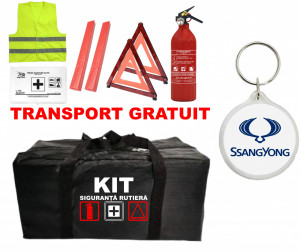 Set Kit - Trusa siguranta auto omologat R.A.R, Stingator cu manometru 1kg P1 , Trusa Medicala, 2 Triunghiuri Reflectorizante , 1 Breloc SSANGYONG accesorii pentru autoturismul tau - masina v92665