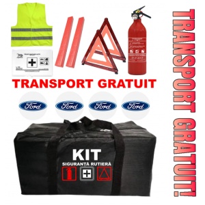 Set Kit - Trusa siguranta auto omologat R.A.R, Stingator cu manometru 1kg P1 , Trusa Medicala, 2 Triunghiuri Reflectorizante , 4 stickere autoadezive FORD