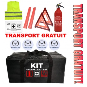 Set Kit - Trusa siguranta auto omologat R.A.R, Stingator cu manometru 1kg P1 , Trusa Medicala, 2 Triunghiuri Reflectorizante , 4 stickere autoadezive MAZDA