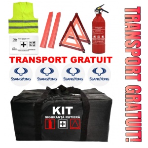 Set Kit - Trusa siguranta auto omologat R.A.R, Stingator cu manometru 1kg P1 , Trusa Medicala, 2 Triunghiuri Reflectorizante , 4 stickere autoadezive SSangyong