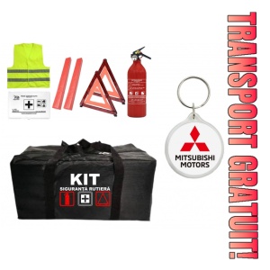 Set Kit - Trusa siguranta auto omologat R.A.R, Stingator cu manometru 1kg P1 , Trusa Medicala, 2 Triunghiuri Reflectorizante , 1 Breloc MITSUBISHI