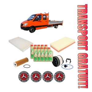 Set Pachet filtre revizie Bosch, 10 litrii ulei Castrol 5W30 MERCEDES-BENZ SPRINTER 3-t Platform/Chassis (B910, B907) 215 CDI RWD (907.221, 907.223) din 2020, 4x Stickere auto cu MERCEDES-BENZ