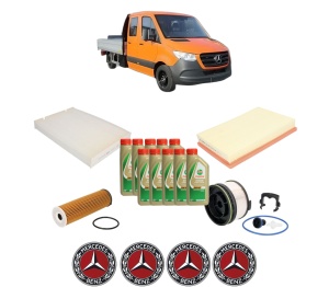 Set Pachet filtre revizie Bosch, 10 litrii ulei Castrol 5W40 MERCEDES-BENZ SPRINTER 3,5-t Platform/Chassis (B907, B910) 311 CDI RWD (907.131, 907.133, 907.135, 907.231, 907.233... din 2020, 4x Stickere auto cu MERCEDES-BENZ - Img 2