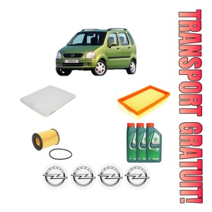 Set Pachet filtre revizie Bosch, 3 litrii ulei Castrol 10W40 OPEL AGILA A (H00) 1.0 (F68) din 2003-2007, 4x Stickere auto cu OPEL