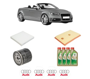 Set Pachet filtre revizie Bosch, 4 litrii ulei Castrol 0W20 AUDI A3 Convertible (8V7, 8VE) 1.4 TSI din 2014-2020, 4x Stickere auto cu AUDI - Img 2