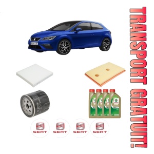 Set Pachet filtre revizie Bosch, 4 litrii ulei Castrol 0W20 SEAT LEON (KL1, KLG) 1.4 TSI e-Hybrid din 2020, 4x Stickere auto cu SEAT