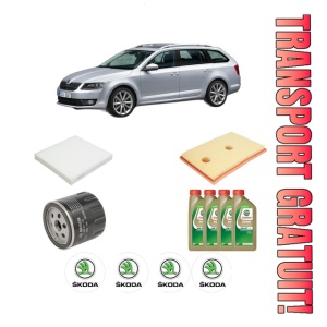 Set Pachet filtre revizie Bosch, 4 litrii ulei Castrol 0W20 SKODA Octavia III Combi (5E5, 5E6) 1.4 TSI din 2014-2020, 4x Stickere auto cu SKODA