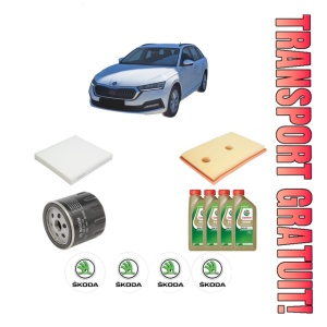 Set Pachet filtre revizie Bosch, 4 litrii ulei Castrol 0W20 SKODA Octavia IV Combi (NX5, PV5) 1.4 TSI iV din 2020, 4x Stickere auto cu SKODA