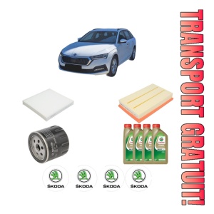 Set Pachet filtre revizie Bosch, 4 litrii ulei Castrol 0W20 SKODA Octavia IV Combi (NX5, PV5) 1.0 TSI din 2020, 4x Stickere auto cu SKODA