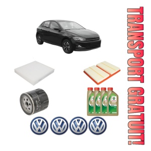 Set Pachet filtre revizie Bosch, 4 litrii ulei Castrol 0W20 Volkswagen POLO VI (AW1, BZ1, AE1) 1.0 TGI din 2017, 4x Stickere auto cu Volkswagen