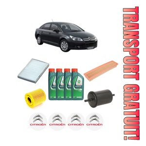 Set Pachet filtre revizie Bosch, 4 litrii ulei Castrol 10W40 CITROEN C4 I Saloon 1.6 16V din 2006-2011, 4x Stickere auto cu CITROEN