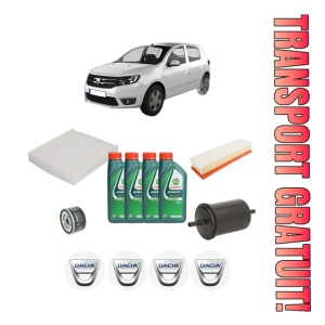 Set Pachet filtre revizie Bosch, 4 litrii ulei Castrol 10W40 DACIA SANDERO II 1.6 din 2012, 4x Stickere auto cu DACIA