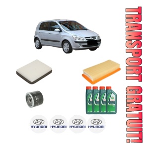 Set Pachet filtre revizie Bosch, 4 litrii ulei Castrol 10W40 HYUNDAI GETZ (TB) 1.6 din 2002-2005, 4x Stickere auto cu HYUNDAI