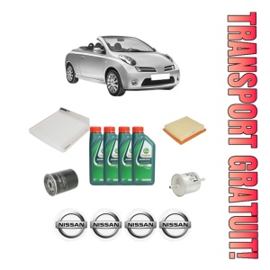 Set Pachet filtre revizie Bosch, 4 litrii ulei Castrol 10W40 NISSAN MICRA C+C III (K12) 1.4 16V din 2005-2009, 4x Stickere auto cu NISSAN