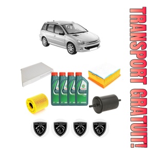 Set Pachet filtre revizie Bosch, 4 litrii ulei Castrol 10W40 PEUGEOT 206 SW (2E/K) 1.6 din 2005-2008, 4x Stickere auto cu PEUGEOT