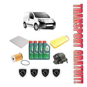 Set Pachet filtre revizie Bosch, 4 litrii ulei Castrol 10W40 PEUGEOT BIPPER (AA_) 1.4 HDi din 2008, 4x Stickere auto cu PEUGEOT