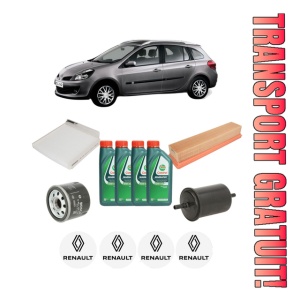 Set Pachet filtre revizie Bosch, 4 litrii ulei Castrol 10W40 RENAULT CLIO III Grandtour (KR0/1_) 1.2 16V (KR0E) din 2007-2014, 4x Stickere auto cu RENAULT