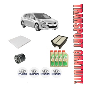 Set Pachet filtre revizie Bosch, 4 litrii ulei Castrol 5W30 HYUNDAI i40 I CW (VF) 1.6 GDI din 2011-2019, 4x Stickere auto cu HYUNDAI