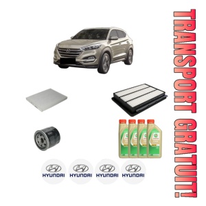 Set Pachet filtre revizie Bosch, 4 litrii ulei Castrol 5W30 HYUNDAI TUCSON (TL, TLE) 1.6 GDi din 2015-2020, 4x Stickere auto cu HYUNDAI