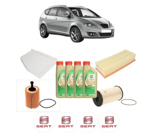 Set Pachet filtre revizie Bosch, 4 litrii ulei Castrol 5W30 SEAT ALTEA XL (5P5, 5P8) 2.0 TDI din 2006-2009, 4x Stickere auto cu SEAT - Img 2