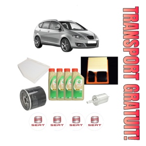 Set Pachet filtre revizie Bosch, 4 litrii ulei Castrol 5W30 SEAT ALTEA XL (5P5, 5P8) 1.4 16V din 2006-2013, 4x Stickere auto cu SEAT