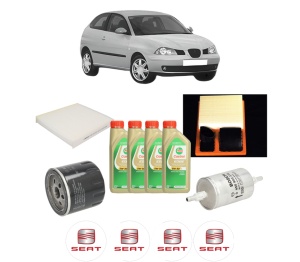 Set Pachet filtre revizie Bosch, 4 litrii ulei Castrol 5W30 SEAT IBIZA III (6L1) 1.4 16V din 2006-2009, 4x Stickere auto cu SEAT - Img 2