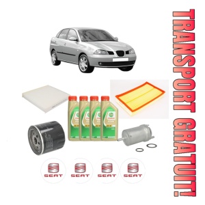 Set Pachet filtre revizie Bosch, 4 litrii ulei Castrol 5W30 SEAT CORDOBA (6L2) 1.4 16V din 2002-2007, 4x Stickere auto cu SEAT