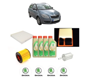 Set Pachet filtre revizie Bosch, 4 litrii ulei Castrol 5W30 SKODA FABIA II Combi (545) 1.6 din 2007-2014, 4x Stickere auto cu SKODA - Img 2