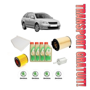 Set Pachet filtre revizie Bosch, 4 litrii ulei Castrol 5W30 SKODA Octavia II Combi (1Z5) 1.4 TSI din 2008-2013, 4x Stickere auto cu SKODA - Img 1
