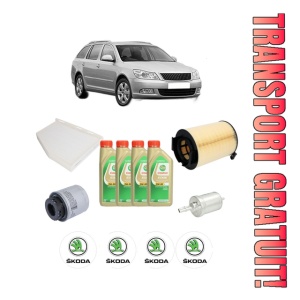 Set Pachet filtre revizie Bosch, 4 litrii ulei Castrol 5W30 SKODA Octavia II Combi (1Z5) 1.2 TSI din 2010-2013, 4x Stickere auto cu SKODA