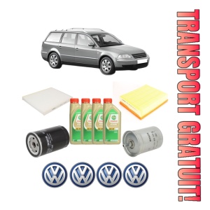 Set Pachet filtre revizie Bosch, 4 litrii ulei Castrol 5W30 Volkswagen PASSAT B5.5 Variant (3B6) 1.6 din 2000-2005, 4x Stickere auto cu Volkswagen