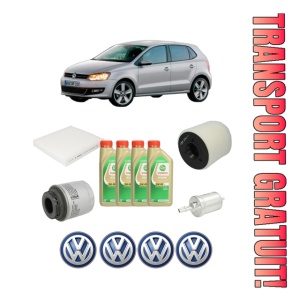 Set Pachet filtre revizie Bosch, 4 litrii ulei Castrol 5W30 Volkswagen POLO Van V (6R1, 6C1) 1.2 TSi din 2011-2014, 4x Stickere auto cu Volkswagen