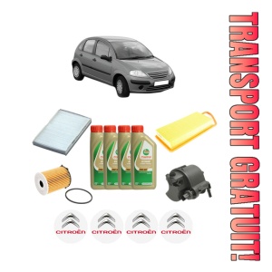 Set Pachet filtre revizie Bosch, 4 litrii ulei Castrol 5W40 CITROEN C3 I (FC_, FN_) 1.4 HDi din 2005-2009, 4x Stickere auto cu CITROEN