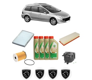 Set Pachet filtre revizie Bosch, 4 litrii ulei Castrol 5W40 PEUGEOT 307 SW (3H) 1.6 HDI 90 din 2005-2008, 4x Stickere auto cu PEUGEOT - Img 2