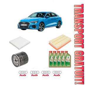 Set Pachet filtre revizie Bosch, 5 litrii ulei Castrol 0W20 AUDI A3 Limousine (8YS, 8YM) 35 TFSI din 2020, 4x Stickere auto cu AUDI