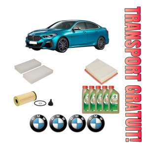 Set Pachet filtre revizie Bosch, 5 litrii ulei Castrol 0W20 BMW Seria 2 Gran Coupe (F44) 218 i din 2019, 4x Stickere auto cu BMW
