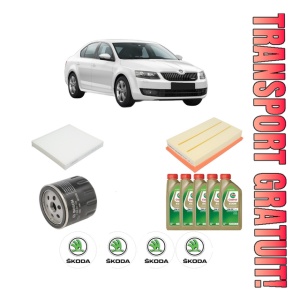 Set Pachet filtre revizie Bosch, 5 litrii ulei Castrol 0W20 SKODA Octavia III (5E3, NL3, NR3) 1.5 TSI din 2017-2020, 4x Stickere auto cu SKODA