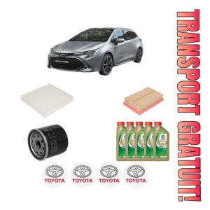 Set Pachet filtre revizie Bosch, 5 litrii ulei Castrol 0W20 TOYOTA COROLLA Estate (_E21_) 1.8 Hybrid (ZWE211W) din 2019, 4x Stickere auto cu TOYOTA