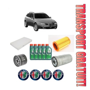Set Pachet filtre revizie Bosch, 5 litrii ulei Castrol 10W40 ALFA ROMEO 156 Sportwagon (932_) 1.9 JTD (932B2) din 2000, 4x Stickere auto cu ALFA ROMEO