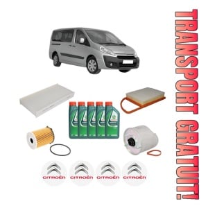 Set Pachet filtre revizie Bosch, 5 litrii ulei Castrol 10W40 CITROEN JUMPY II (VF7) 1.6 HDi 90 8V din 2007-2016, 4x Stickere auto cu CITROEN