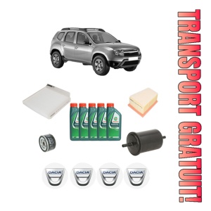 Set Pachet filtre revizie Bosch, 5 litrii ulei Castrol 10W40 DACIA DUSTER (HS_) 1.6 16V 4x4 din 2010-2018, 4x Stickere auto cu DACIA