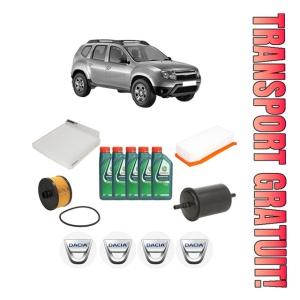 Set Pachet filtre revizie Bosch, 5 litrii ulei Castrol 10W40 DACIA DUSTER (HS_) 1.2 TCe 125 4x4 din 2015-2018, 4x Stickere auto cu DACIA